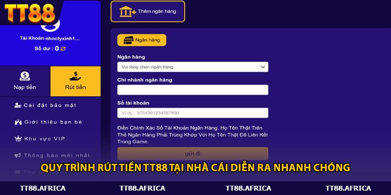 Quy trình rút tiền tt88 tại nhà cái diễn ra nhanh chóng